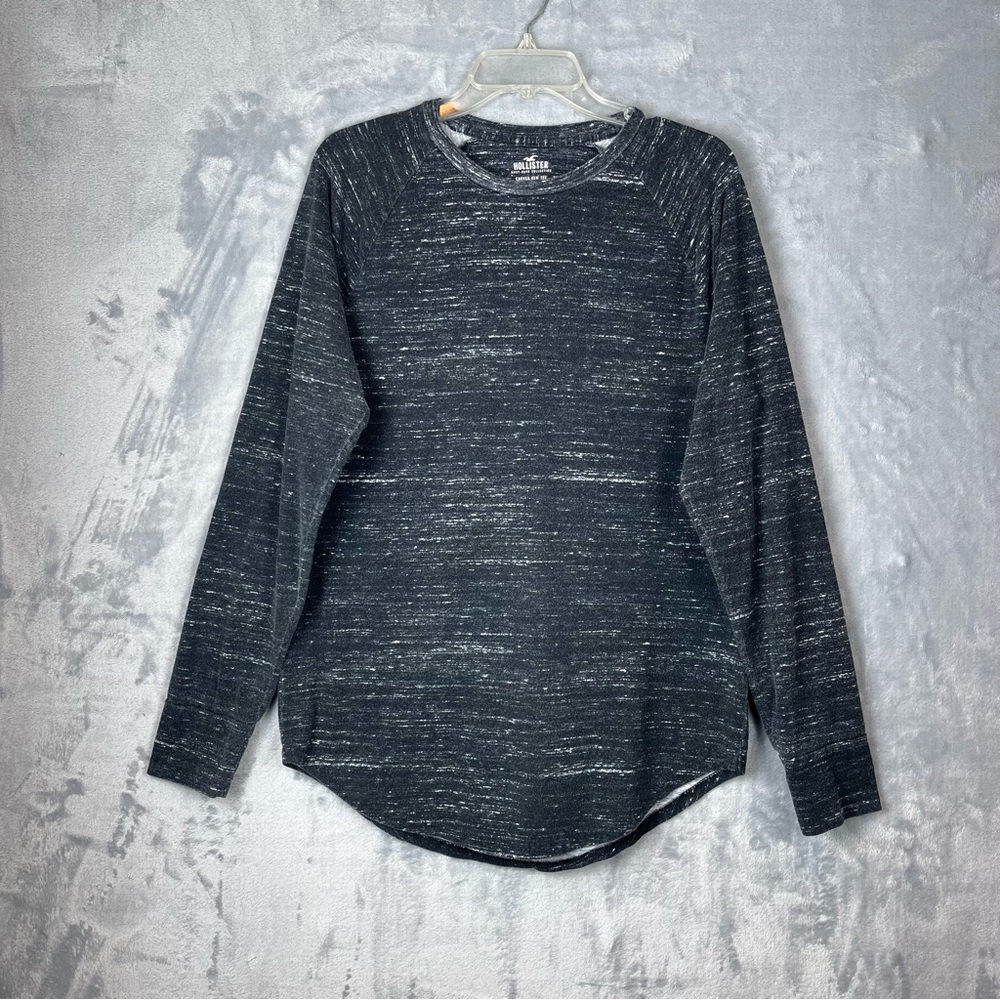 Hollister Curved Hem Tee Men’s Sz Medium Black Granite Cotton Long Sleeve Y2K